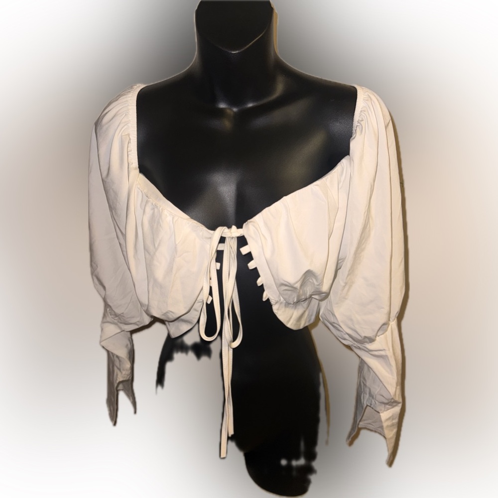 Women’s white cropped tie up shirt